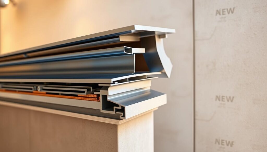 A detailed architectural cross-section of a high-quality parapet flashing and capping installation, showcasing the intricate interplay of materials and components designed to stop wind-driven rain ingress. The foreground features a close-up view of the layered flashing system, highlighting the overlapping metal sheets, sealants, and fasteners that create a robust weathertight seal. The middle ground reveals the capping assembly, with a sculpted profile that seamlessly integrates with the building's façade, providing both functional and aesthetic value. In the background, a softly-lit environment with subtle textures and shadows emphasizes the precision engineering and craftsmanship required for this critical detail. Lighting is warm and directional, casting gentle highlights that accentuate the depth and complexity of the installation.