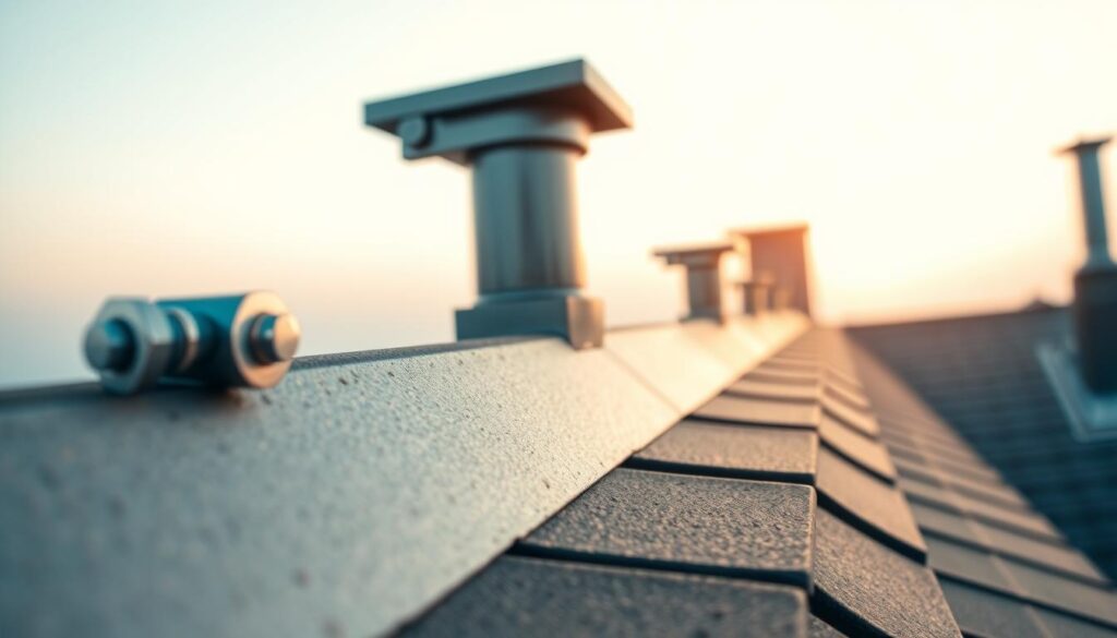 A finely detailed close-up view of a metal downpipe spreader, showcasing its intricate design and functional features. The spreader is positioned in the foreground, captured under soft, warm lighting that accentuates its textured surface and polished hardware. The middle ground features a clean, neutral background, allowing the spreader to be the central focus. The image is shot at a slight angle, providing a perspective that highlights the spreader's purpose and importance in managing water flow on a multi-level roof. The overall mood is one of technical precision and practical utility, inviting the viewer to appreciate the unsung importance of this essential roofing component.